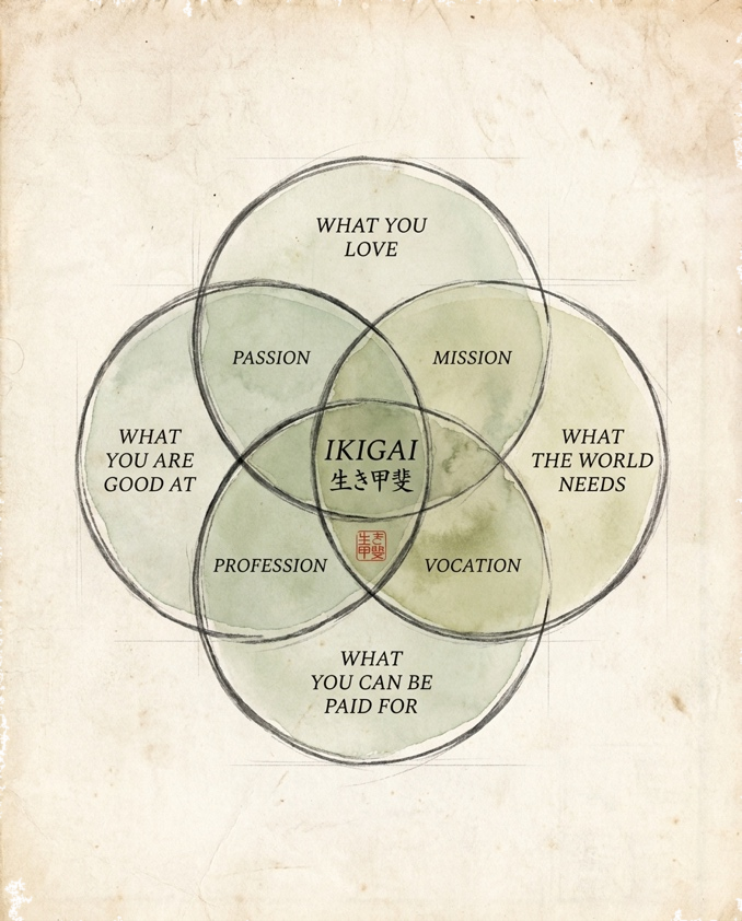 Aged paper study of the four-circle ikigai Venn diagram